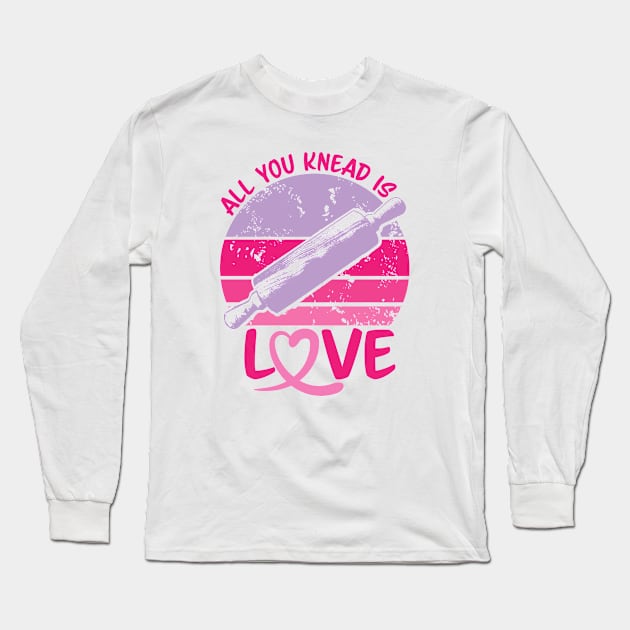 Rolling pin All you Knead is Love logo design in grunge style Long Sleeve T-Shirt by JDawnInk